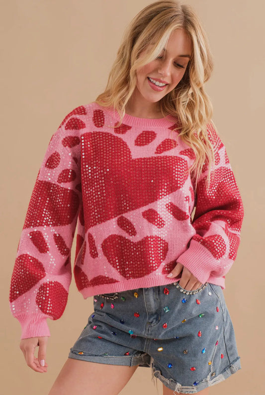 Cozy Pink Heart Pullover Sweater