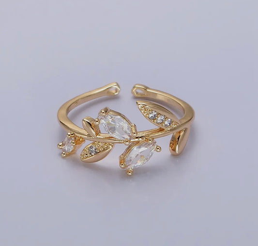 Silver Diamond Leaf Gold Ring